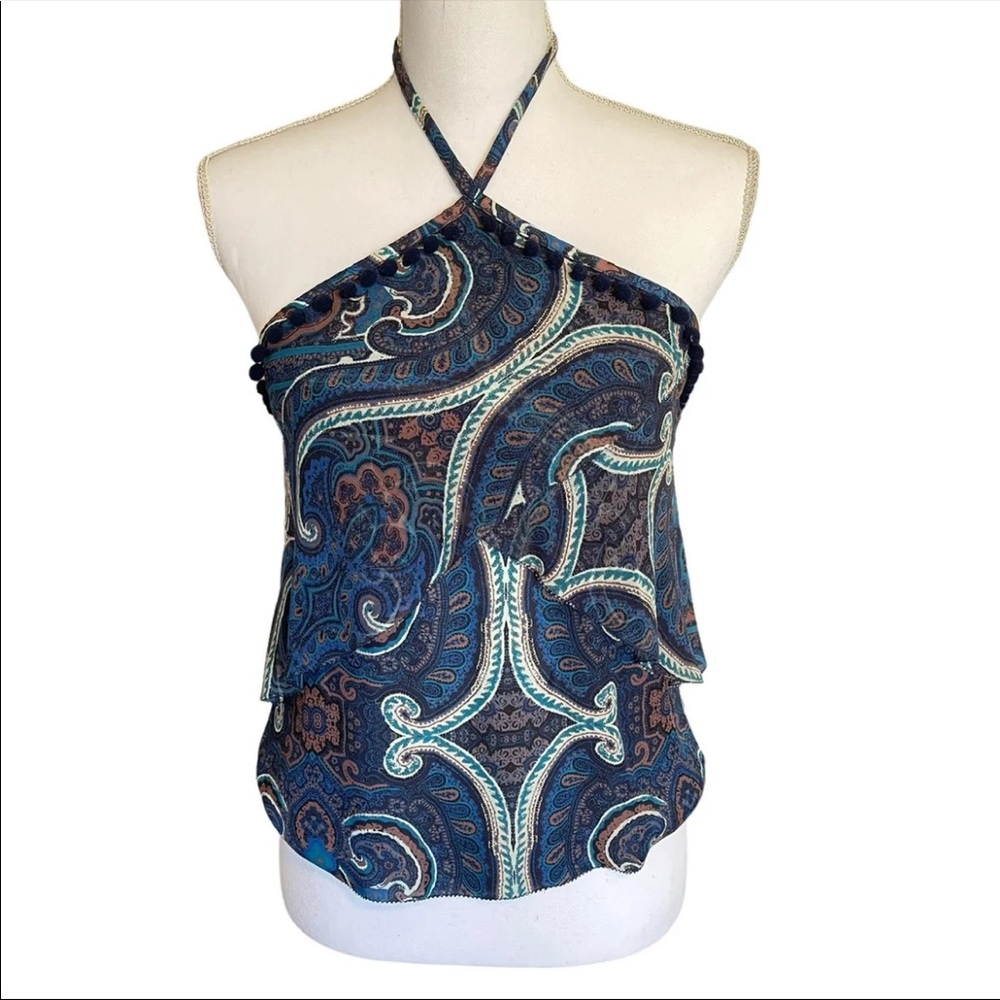 INTERMIX Silk Blue Halter Top
